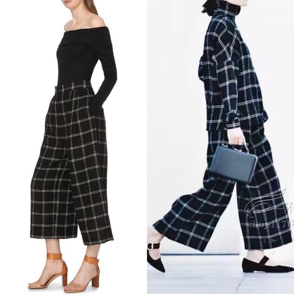 Tibi Pants - TIBI Salome Edie Plaid Culottes Virgin Wool Black & White Plaid Pants Size 4